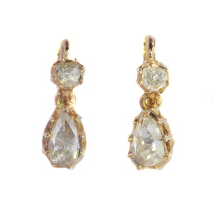 Vintage antique earrings with pear shaped rose cut diamonds